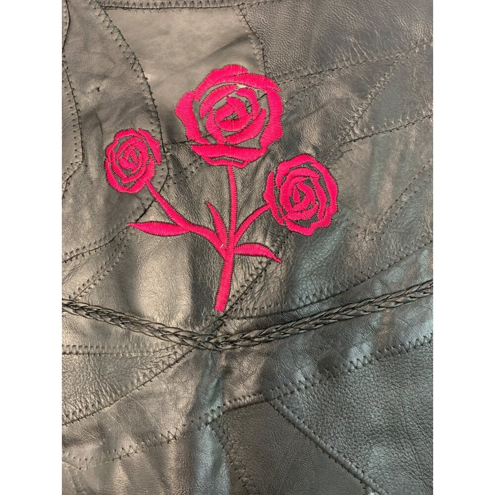 Moto Vtg Diamond Plate Buffalo Leather Vest Red R… - image 5